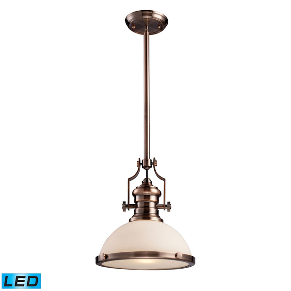 Chadwick 1 Light LED Pendant In Antique Copper And White Glass