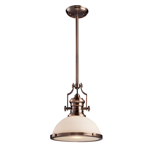 Chadwick 1 Light Pendant In Antique Copper And White Glass