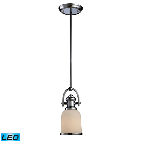 Brooksdale 1 Light LED Mini Pendant In Polished Chrome And White Glass