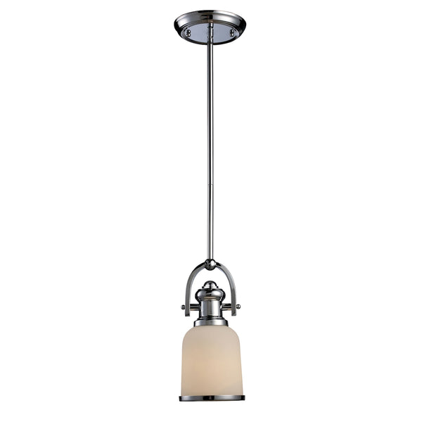 Brooksdale 1 Light Mini Pendant In Polished Chrome And White Glass