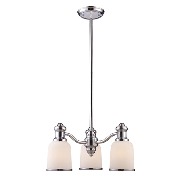 Brooksdale 3 Light Chandelier In Polished Chrome And White Glass