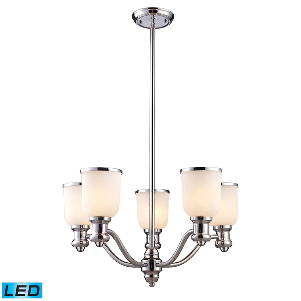 Brooksdale 5 Light LED Chandelier In Polished Chrome And White Glass