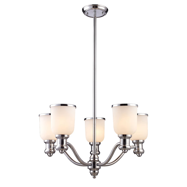Brooksdale 5 Light Chandelier In Polished Chrome And White Glass