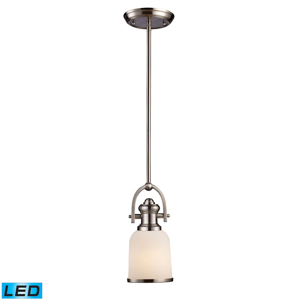 Brooksdale 1 Light LED Pendant In Satin Nickel With White Glass