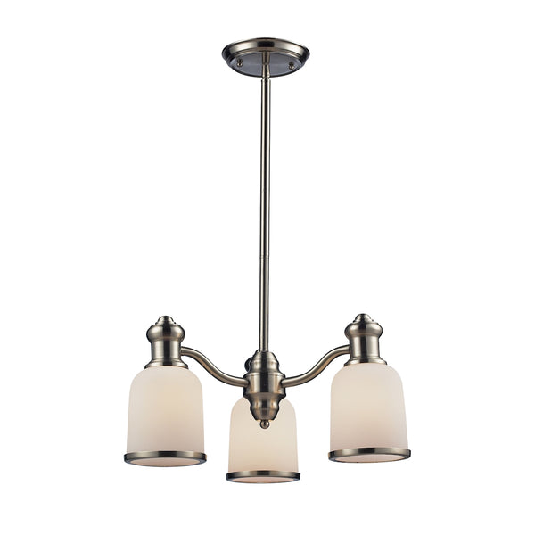 Brooksdale 3 Light Chandelier In Satin Nickel And White Glass