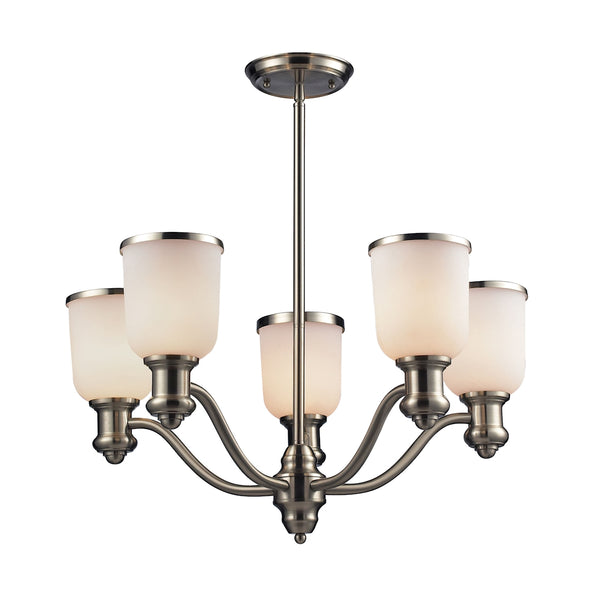 Brooksdale 5 Light Chandelier In Satin Nickel And White Glass