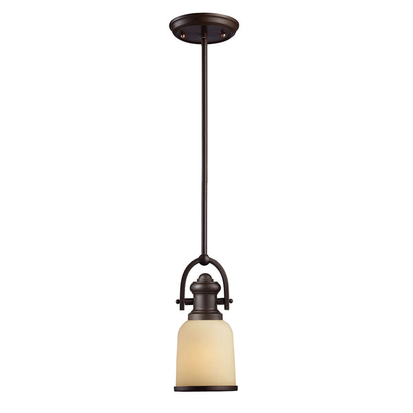 Brooksdale 1 Light Mini Pendant In Oiled Bronze And Amber Glass