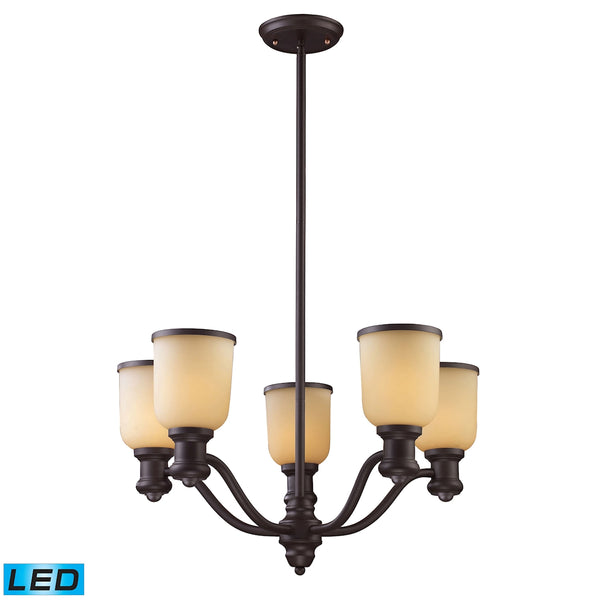 Brooksdale 5 Light LED Chandelier In Oiled Bronze And Amber Glass