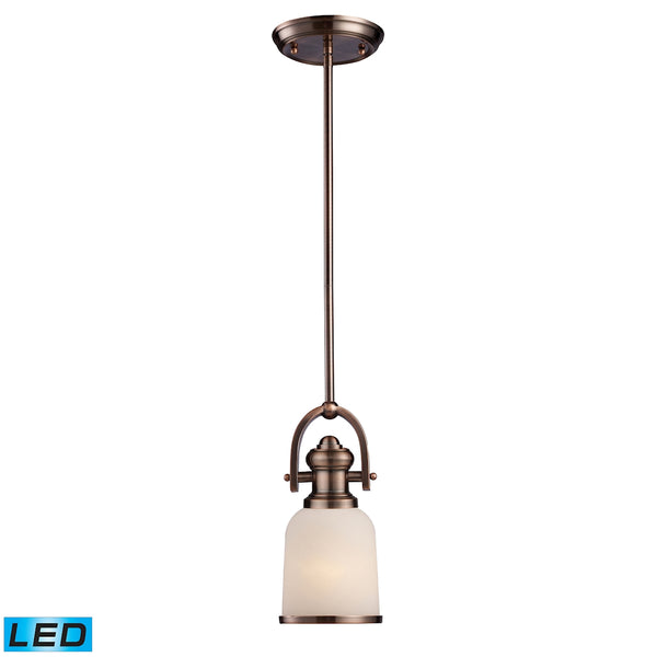 Brooksdale 1 Light LED Mini Pendant In Antique Copper And White Glass