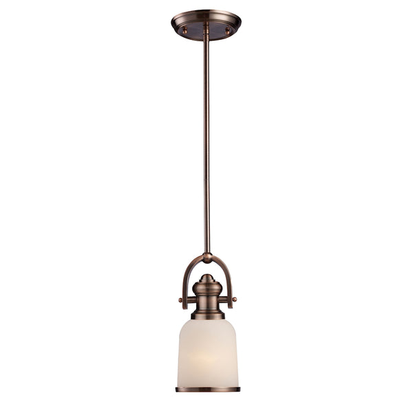 Brooksdale 1 Light Mini Pendant In Antique Copper And White Glass