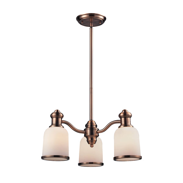 Brooksdale 3 Light Chandelier In Antique Copper And White Glass
