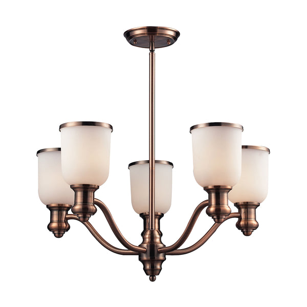 Brooksdale 5 Light Chandelier In Antique Copper And White Glass