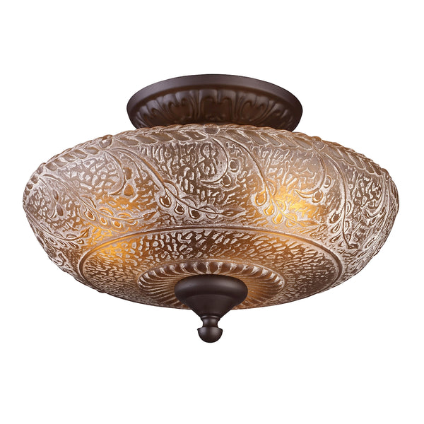 Norwich 3 Light Semi Flush In Oiled Bronze And Amber Glass