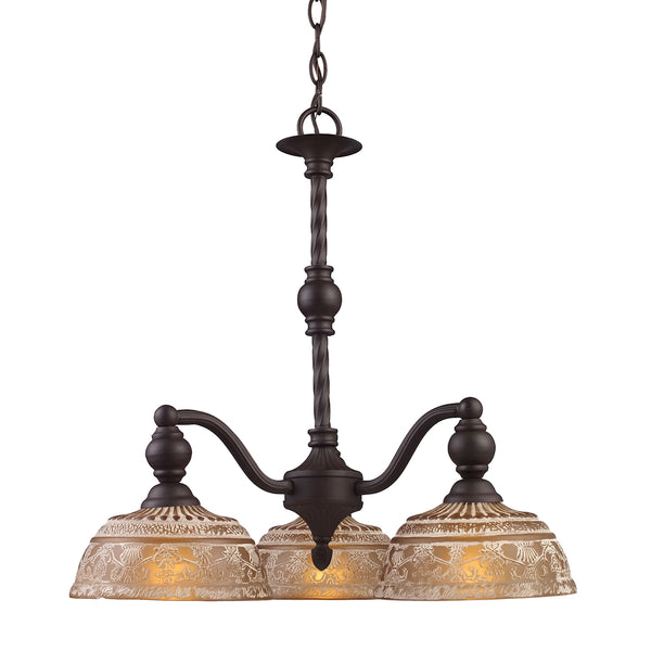 Norwich 3 Light Chandelier In Oiled Bronze And Amber Glass