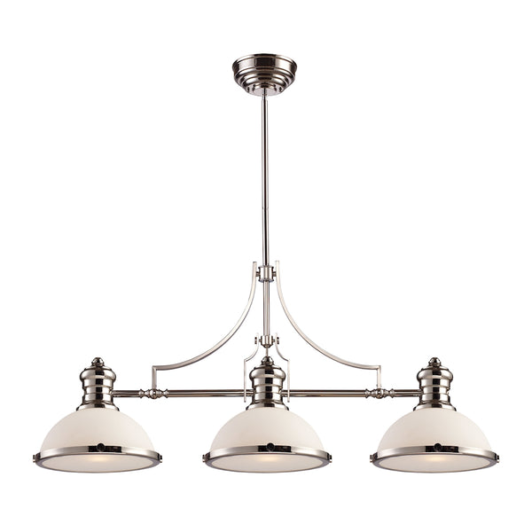 Chadwick 3 Light Billiard In Polished Nickel And White Glass
