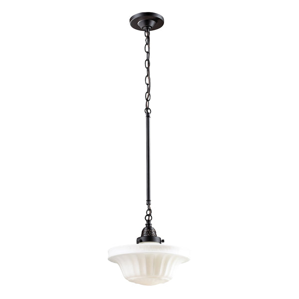 Qunton Parlor 1 Light Pendant In Oiled Bronze And White Glass