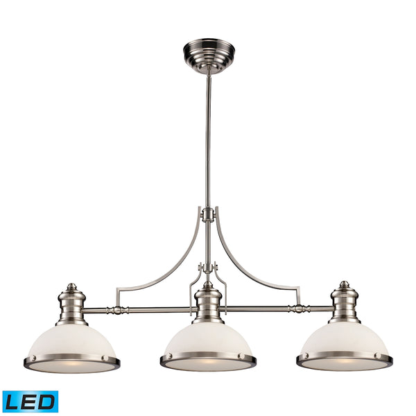 Chadwick 3 Light LED Billiard In Satin Nickel And White Glass
