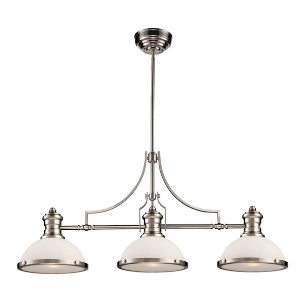 Chadwick 3 Light Billiard In Satin Nickel And White Glass