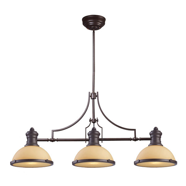 Chadwick 3 Light Billiard In Oiled Bronze And Amber Glass