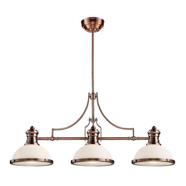 Chadwick 3 Light Billiard In Antique Copper And White Glass