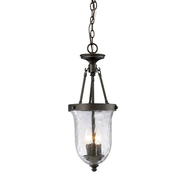 Yorkville 3 Light Pendant In Oiled Bronze And Water Glass
