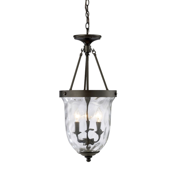 Yorkville 3 Light Pendant In Oiled Bronze And Water Glass