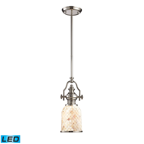 Chadwick 1 Light LED Pendant In Polished Nickel And Cappa Shells