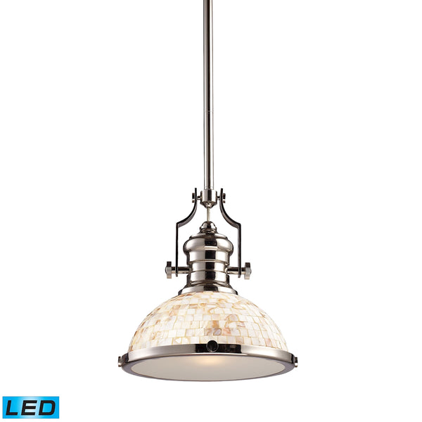 Chadwick 1 Light LED Pendant In Polished Nickel And Cappa Shells