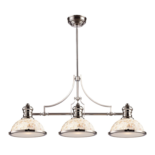 Chadwick 3 Light Billiard In Polished Nickel And Cappa Shells