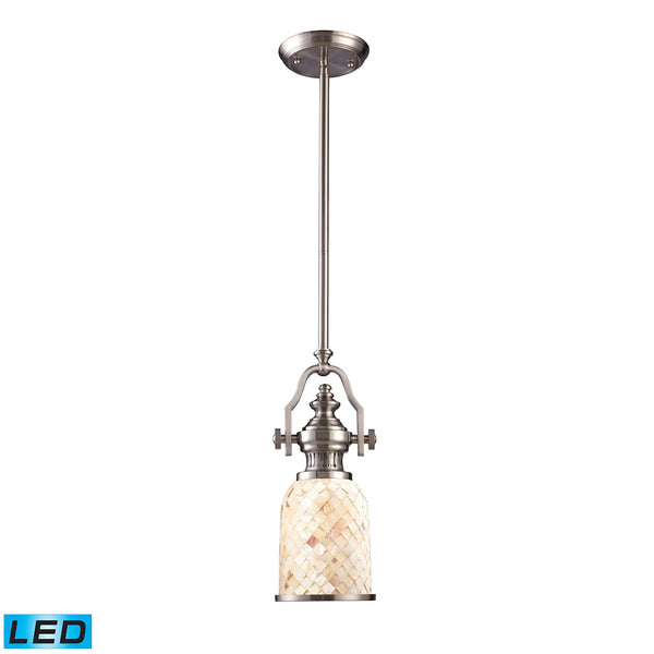 Chadwick 1 Light LED Pendant In Satin Nickel And Cappa Shells