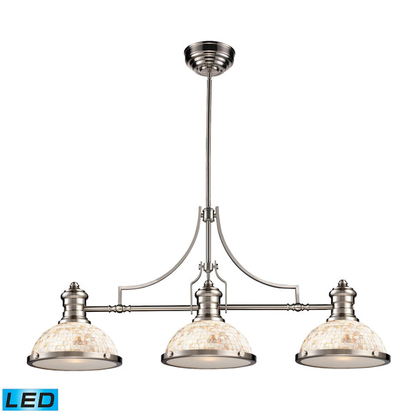 Chadwick 3 Light LED Billiard In Satin Nickel And Cappa Shells