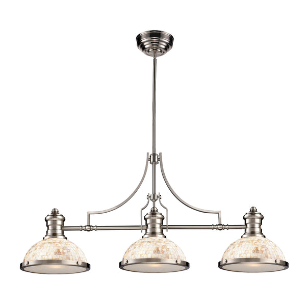 Chadwick 3 Light Billiard In Satin Nickel And Cappa Shells