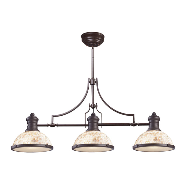 Chadwick 3 Light Billiard Light In Oiled Bronze And Cappa Shells