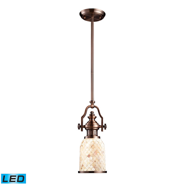 Chadwick 1 Light LED Pendant In Antique Copper And Cappa Shells