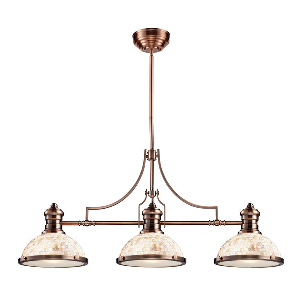 Chadwick 3 Light Billiard In Antique Copper And Cappa Shells