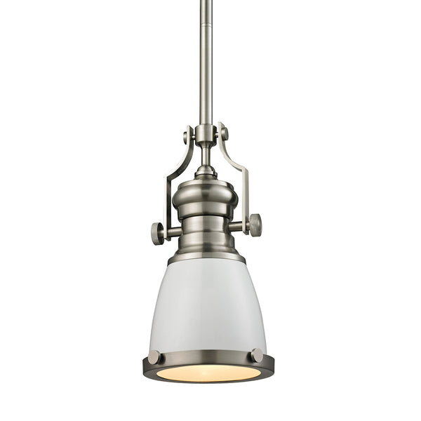 Chadwick 1 Light Pendant In Gloss White And Satin Nickel