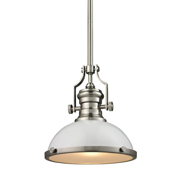 Chadwick 1 Light Pendant In Gloss White And Satin Nickel