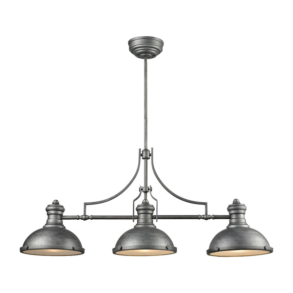Chadwick 3 Light Island In Weathered Zinc With Frosted Glass Diffusers