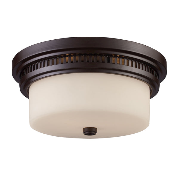 Chadwick 2 Light Flushmount In Oiled Bronze And White Glass