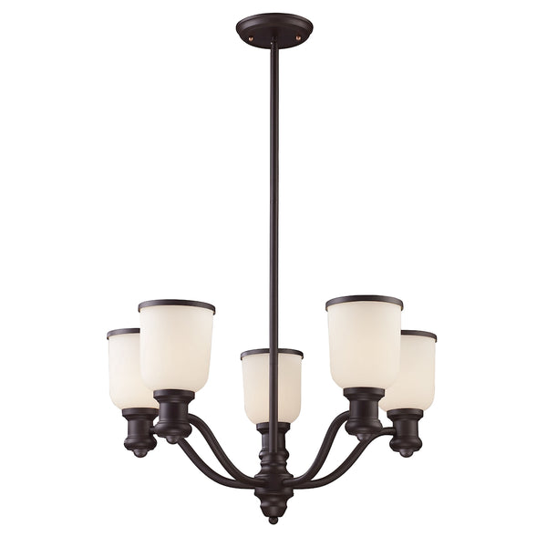 Brooksdale 5 Light Chandelier In Oiled Bronze And White Glass