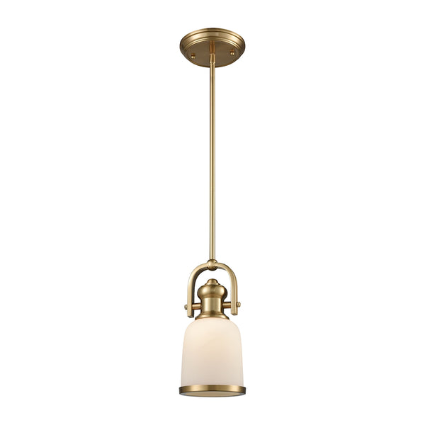 Brooksdale 1 Light Pendant In Satin Brass With White Glass - Includes Recessed Lighting Kit