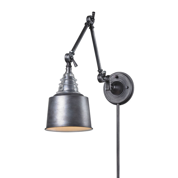 Insulator Glass 1 Light Swingarm Sconce In Weathered Zinc