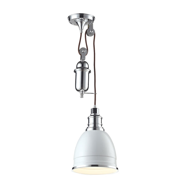 Carolton 1 Light Pendant In Gloss White And Chrome