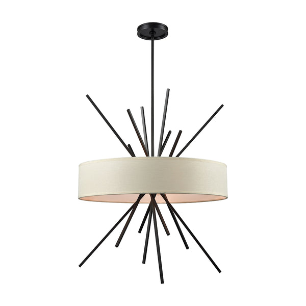 Xenia 5 Light Chandelier In Oil Rubbed Bronze With Beige Fabric Shade