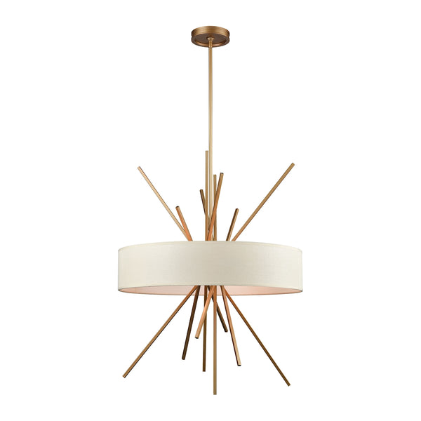 Xenia 5 Light Chandelier In Matte Gold With Beige Fabric Shade