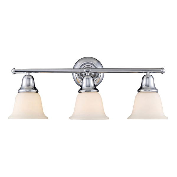 Berwick 3 Light Vanity In Polished Chrome And White Glass