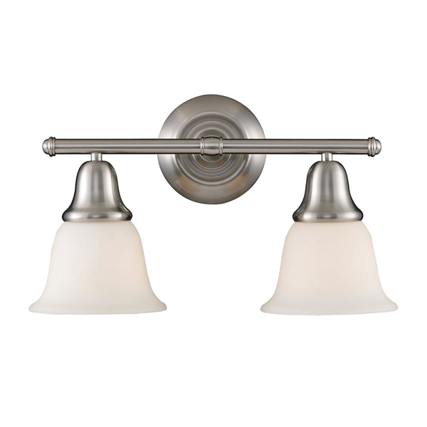 Berwick 2 Light Vanity In Brushed Nickel And White Glass
