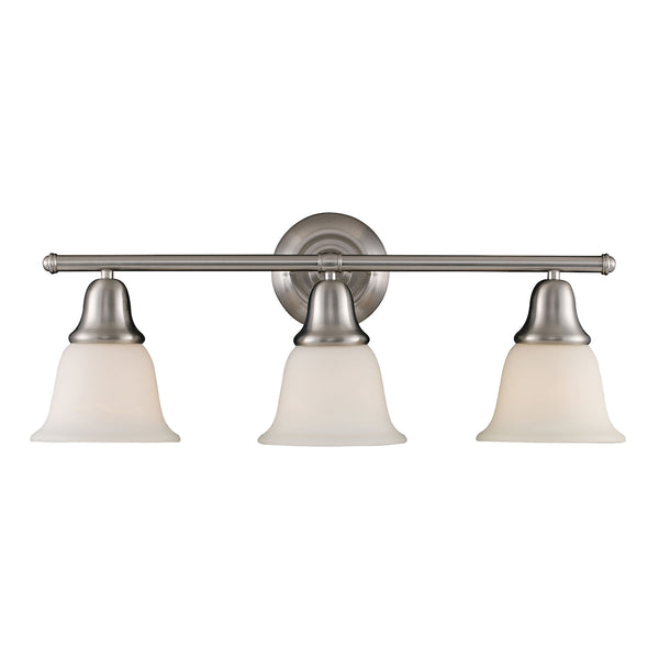 Berwick 3 Light Vanity In Brushed Nickel And White Glass