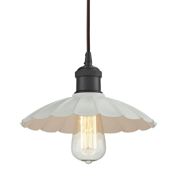 Corrine 1 Light Pendant In Oil Rubbed Bronze And White