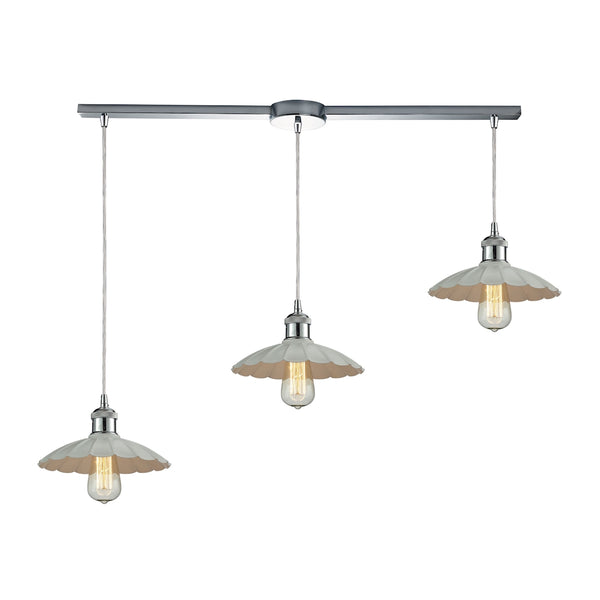Corrine 3 Light Pendant In Polished Chrome And White